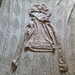 Brushed Ribbed Cropped Hoodie Leopard beige animal print cheetah y2k 00s